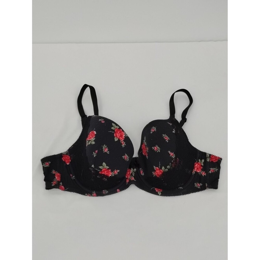 Parfait Black Floral Underwire Bra with Red Rose Print 44C
